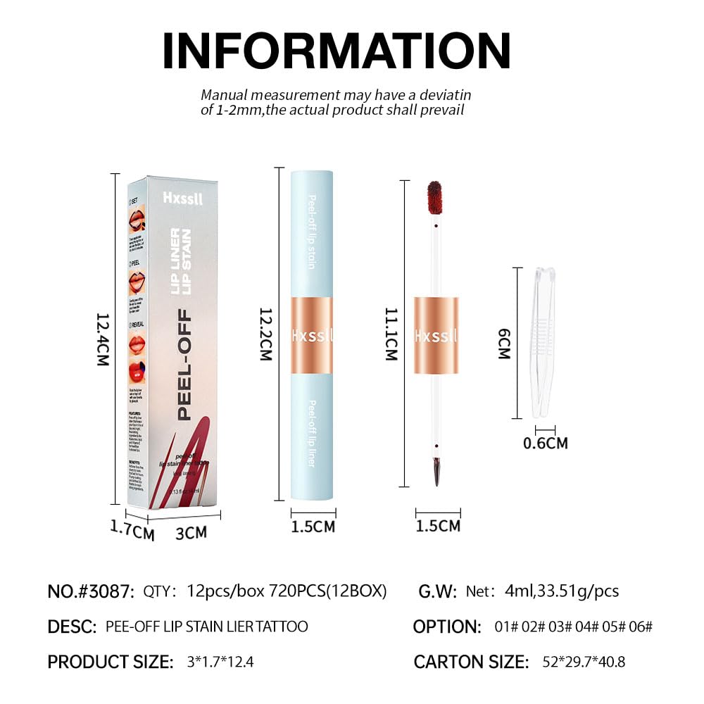 Hxssll Matte Lip Stain Peel Off Lip line Tattoo, Peel-off Lip Stain Masque - All Day Peel Off Lip Tint，Long Lasting Waterproof Transfer-proof Lip Mask Lip Color Peel Off Lip Gloss,Stay Lip Makeup 04#