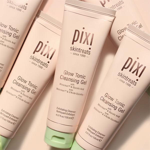 Pixi Glow Tonic Cleansing Gel | Glycolic Acid Facial Cleanser | Gently Exfoliates, Tones & Energizes Skin | With Ginseng, Aloe & Horse Chestnut | 4.57 fl oz/135ml