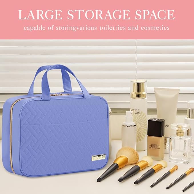 HOTOR Travel Toiletry Bag w/Hanging Hook - Spacious Toiletry Bag Essentials for Women & Men, Makeup Bag/Big Comparment, Waterproof for Travel Accessories, Medium, Aegean-Blue