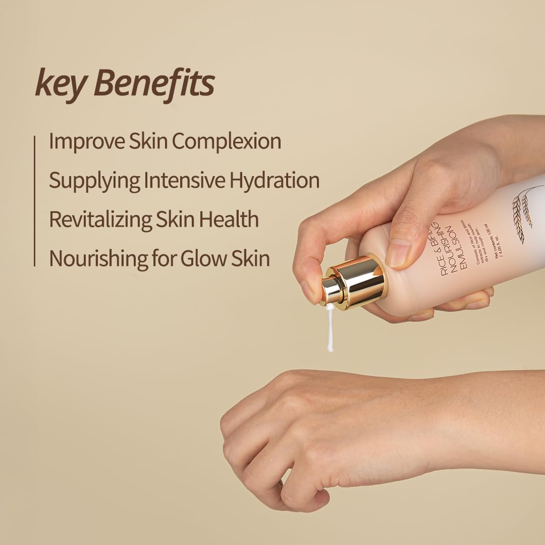 FARMSTAY Rice & Bifida Nourishing Emulsion, Dark Spots Correcting Remover with Niacinamide, Hydrating & Smoothing Rice Moisturizer for Glow Skin, for Women & Men, Korean Skin Care, 4.05 Fl. Oz.