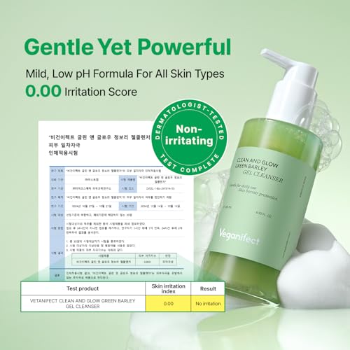 VEGANIFECT Gel-to-Foam Cleanser | Low pH Hydrating Face Wash for Dry & Sensitive Skin | Hydrates & Balances Skin | Korean Vegan Skincare (205ml/6.93 fl oz)