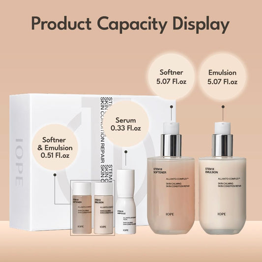 IOPE STEM III Skin Care Gift Set | Korean Timeless Skincare for Daily Uses, Intense Anti-Aging Face Toner & Lotion & Serum with Hyaluronic Acid, Kit for Hydration and Moisture Barrier Strength