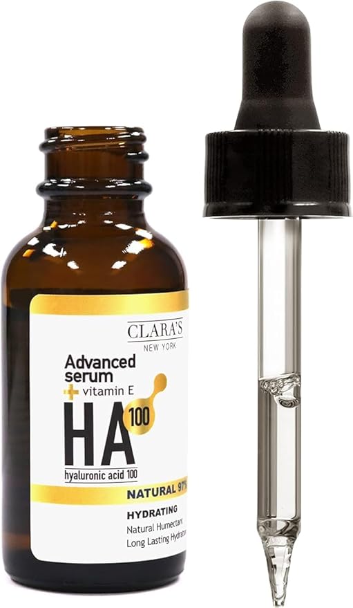 CLARA'S NEW YORK Advanced Hydrating Hyaluronic Acid Facial Serum with Vitamin E – Intense Hydration, Plumping & Anti-Aging – Lightweight, 30ml / 1 Fl Oz – Made in USA
