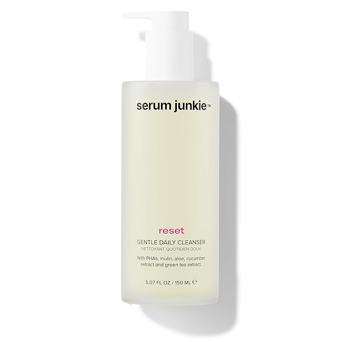 RESET Gentle Daily Cleanser with PHAs, Prebiotics, Glycerin, Cucumber, Green Tea, Rose, Hydrating Exfoliating Face Wash for Sensitive Skin, Non-Stripping, Vegan, 5.07 fl oz