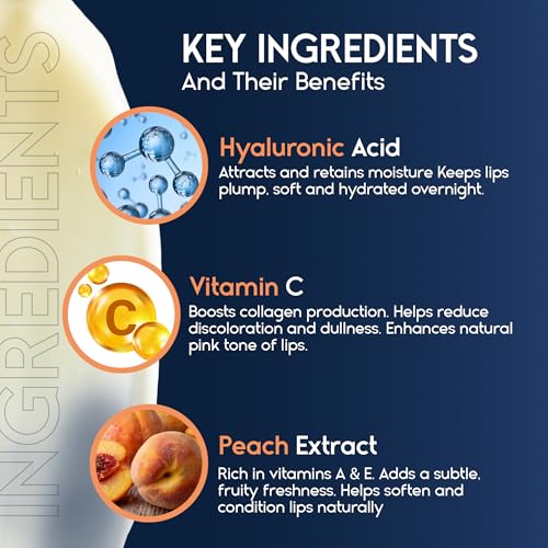 Lip Mask Overnight with Hyaluronic Acid & Collagen, Lip Sleeping Mask for Dry Cracked Lips, Moisturizing, Hydrating, Exfoliating Night Treatment for Lip Care (Peach)