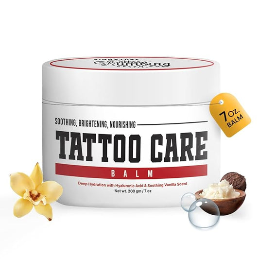 Tattoo Care Balm by Signature with Hyaluronic Acid- Deeply Soothing and Hydrating Tattoo Balm for lasting moisture Before & Aftercare - With Centella, Shea Butter & Warm Vanilla Scent - 7 oz / 200g