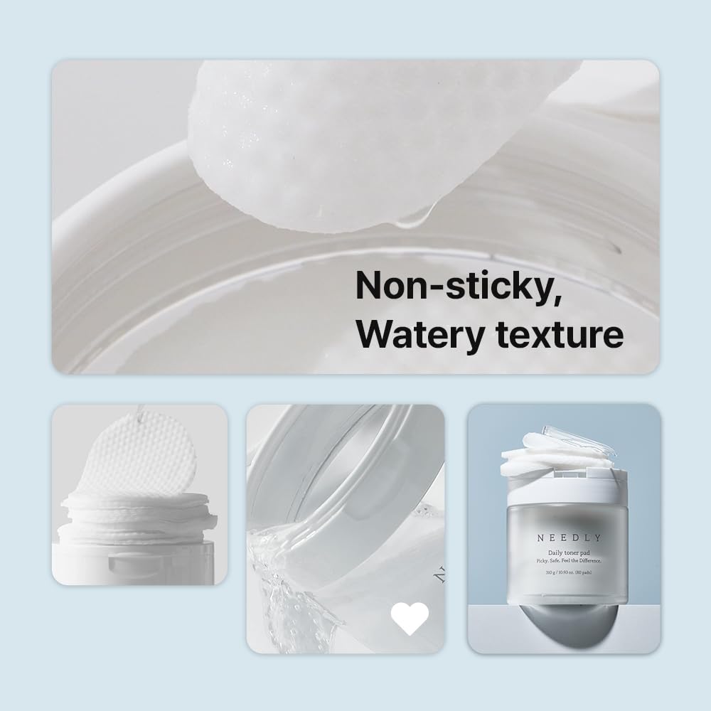 Needly Daily Toner Pad I Exfoliating Pads for Face with BHA & PHA, Deep Hydration, Pore Minimizer for Face, Centella, Tea Tree, High Volume Essence, Extra Large Cotton Pad, Korean Skin Care (80 Pads)