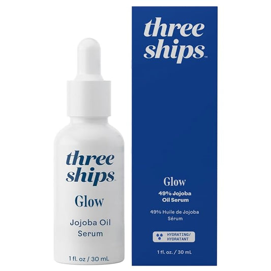 Three Ships Glow Jojoba Oil Serum – As Seen on TV - Vegan Facial Serum Hydrates, Corrects + Balances Skin – Intensive Natural Face Serum for Oily/Combo Skin, 30mL