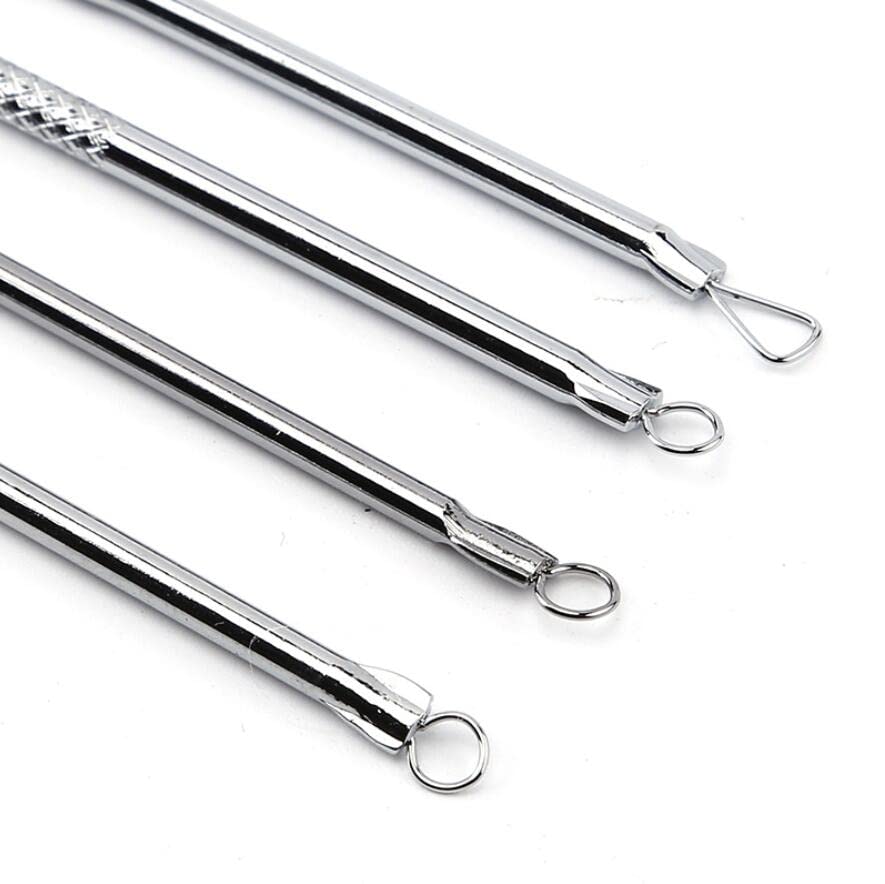 ZTRHYOO Blackhead Remover Pimple Comedone Extractor Tool Best Acne Removal Kit - Treatment for Blemish, Whitehead Popping, Zit Removing for Nose Face Skin with Case (Sliver, 4 Piece Set)