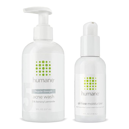 humane Regular-Strength Acne Wash and Oil-Free Moisturizer Bundle - 5% Benzoyl Peroxide Acne Treatment