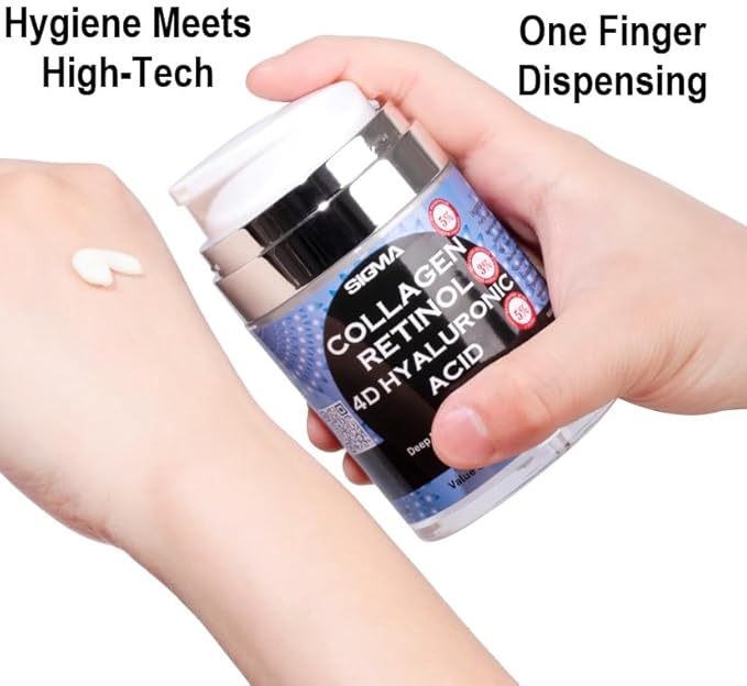Anti-Aging Face Cream | $6.47/oz | 5% Marine Collagen 3% Retinol 5% 4D Hyaluronic Acid | Wrinkle Firming Moisturizer for Face Neck | Professional Strength | Jumbo 3.7oz | 1 Finger Cream Dispenser