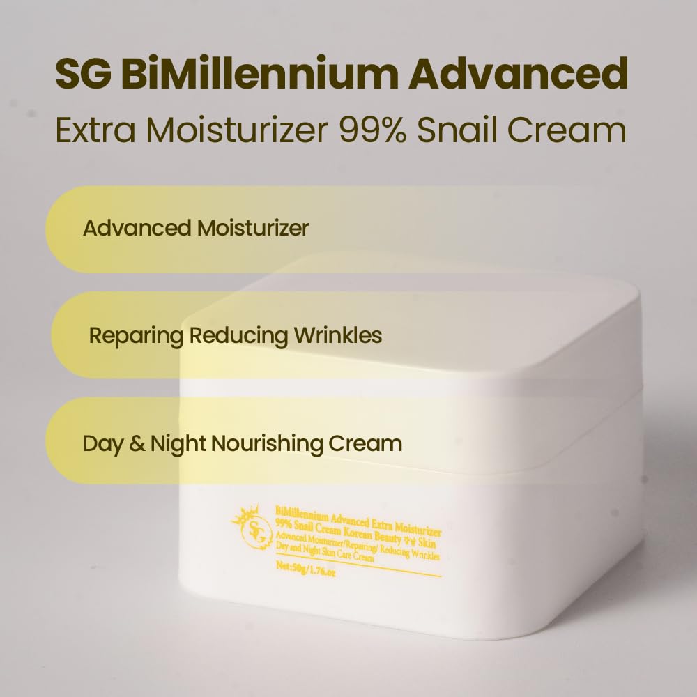 SG BiMillennium K Beauty Face Cream for Women with 99% Snail Extract, Anti-Aging, Skin Repair - Korean Skin Care Moisturizer for Dry Skin, Hydrating Daily Night Time Facial Cream