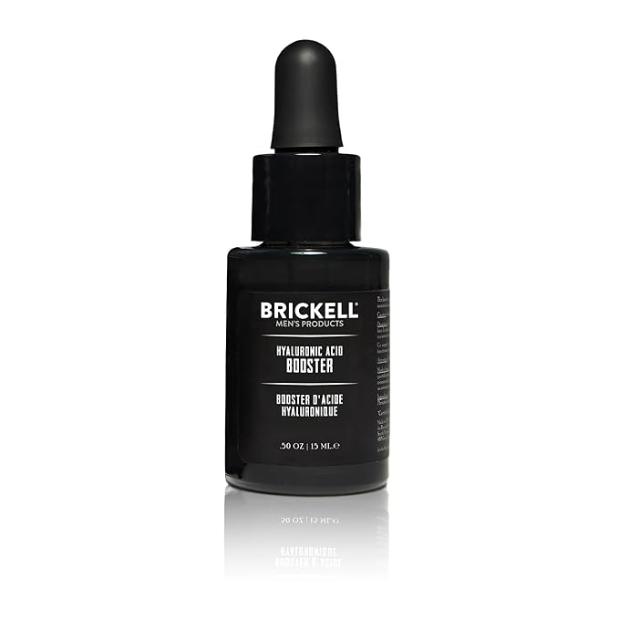 Brickell Men's Hyaluronic Acid Booster Serum for Men, Natural and Organic Hyaluronic Acid Booster for Face to Hydrate and Nourish Skin, Reduce Fine Lines and Wrinkles, Unscented .50 Ounce