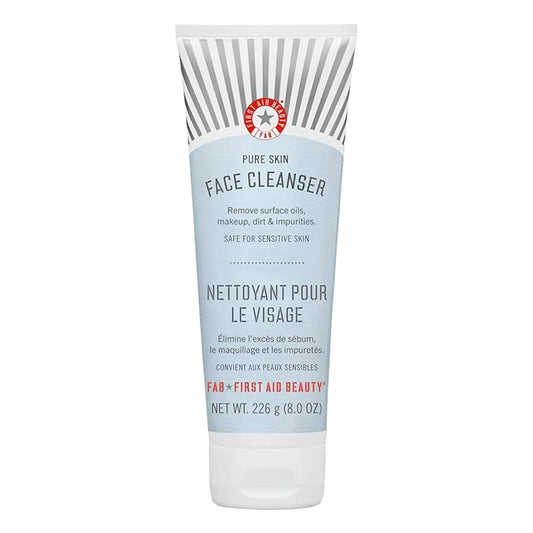 First Aid Beauty - Pure Skin Face Cleanser, Effectively Removes Makeup, Dirt, and Impurities, Gentle Cleanser Leaves Skin Soft & Supple, Safe for Sensitive Skin, Fragrance Free, 8 oz