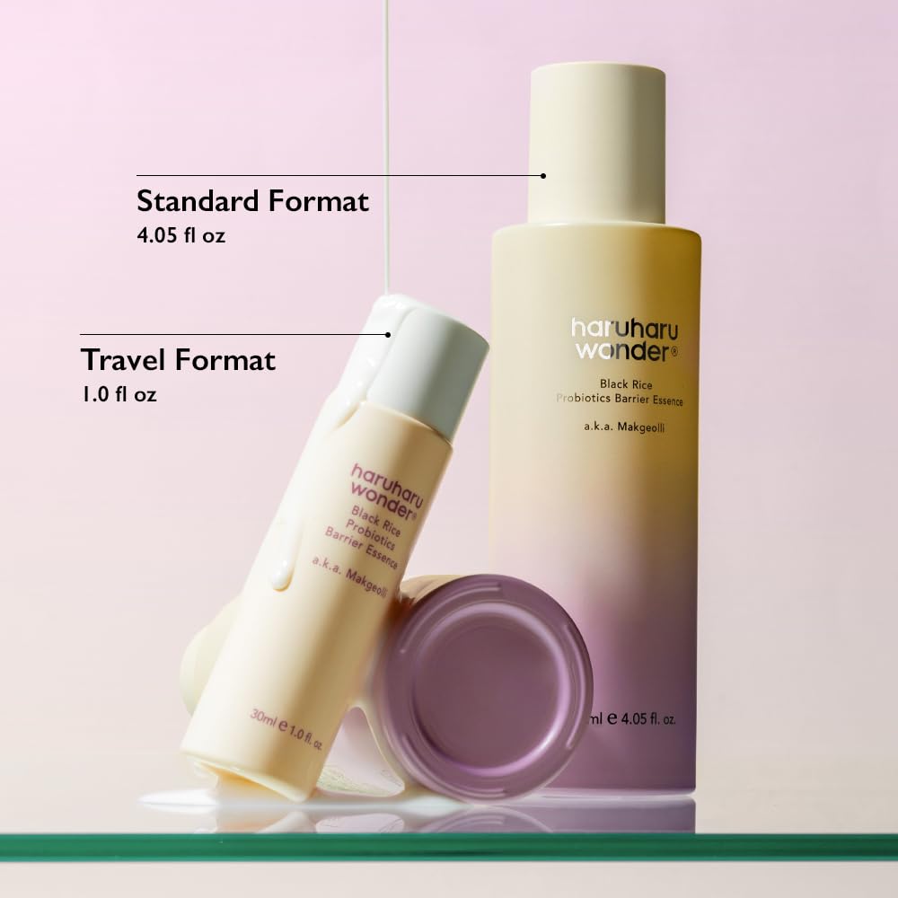 haruharu Wonder Black Rice Probiotics Barrier Essence 1.01 fl. oz., Travel Size Essence Toner to Strengthen Skin Barrier with Ceramides, Soothing, Moisturizing, Plumping, Korean Skincare