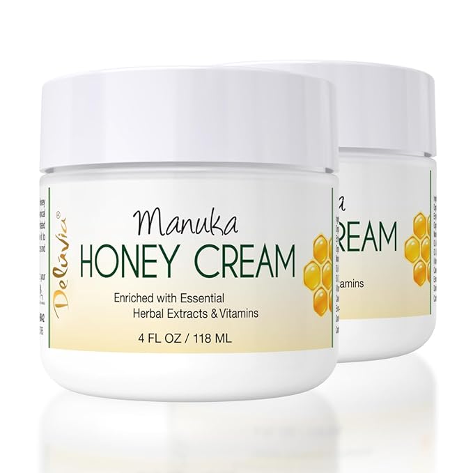 Deluvia Manuka Honey Cream | Hydrating & Soothing Moisturizer Face & Body Lotion | for Sensitive Skin, Eczema, Psoriasis & Dermatitis | 4 ounce 2 Pack