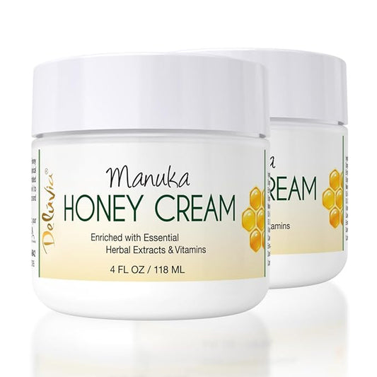 Deluvia Manuka Honey Cream | Hydrating & Soothing Moisturizer Face & Body Lotion | for Sensitive Skin, Eczema, Psoriasis & Dermatitis | 4 ounce 2 Pack