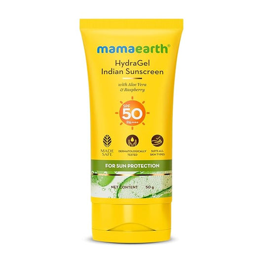 Mamaearth HydraGel Sunscreen | SPF 50 & PA++++ Sun Protection | Helps Fight UVA & UVB Rays with Aloe Vera & Raspberry | Hydrating & Lightweight Gel Based Lotion | 1.69 Fl Oz (50ml)