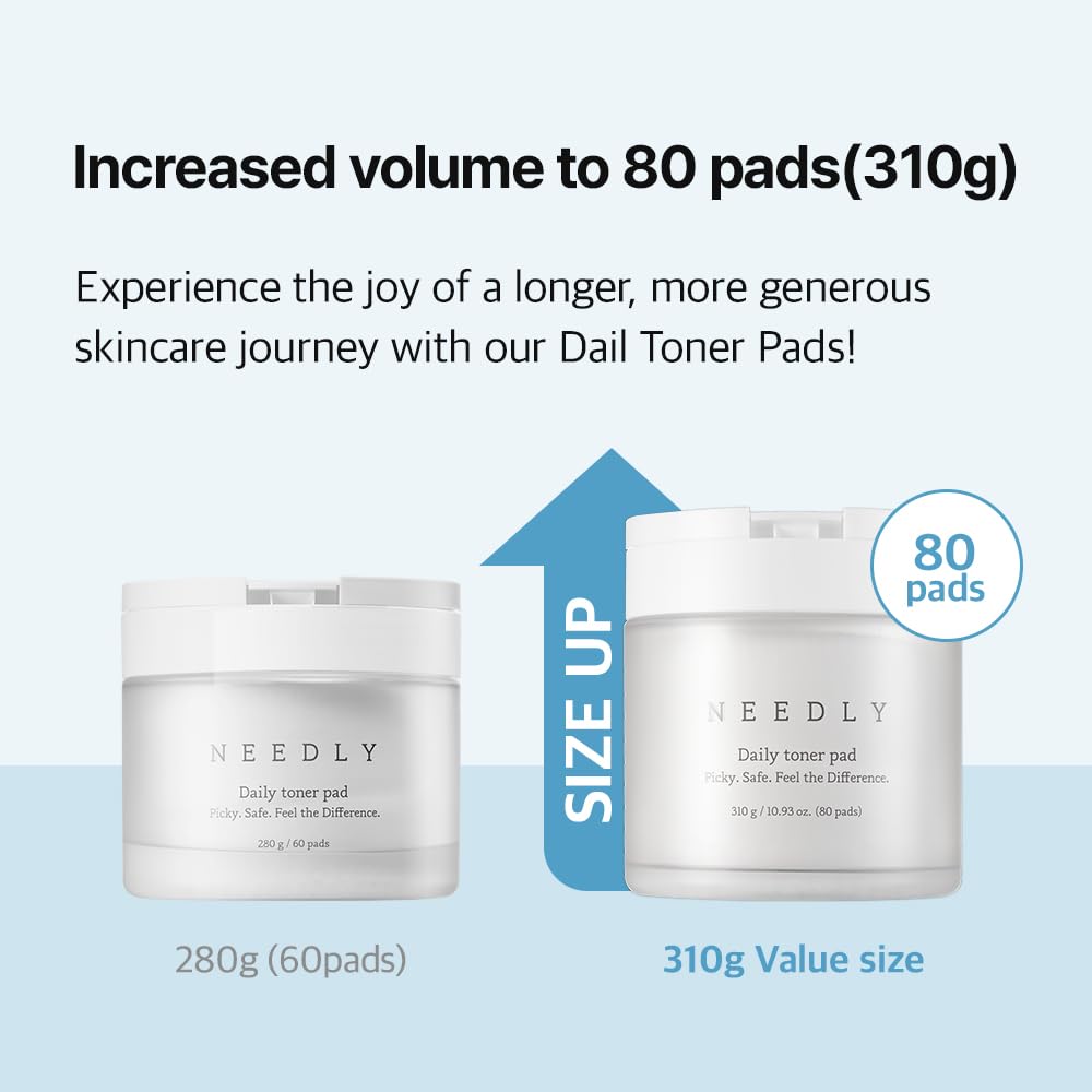 Needly Daily Toner Pad I Exfoliating Pads for Face with BHA & PHA, Deep Hydration, Pore Minimizer for Face, Centella, Tea Tree, High Volume Essence, Extra Large Cotton Pad, Korean Skin Care (80 Pads)