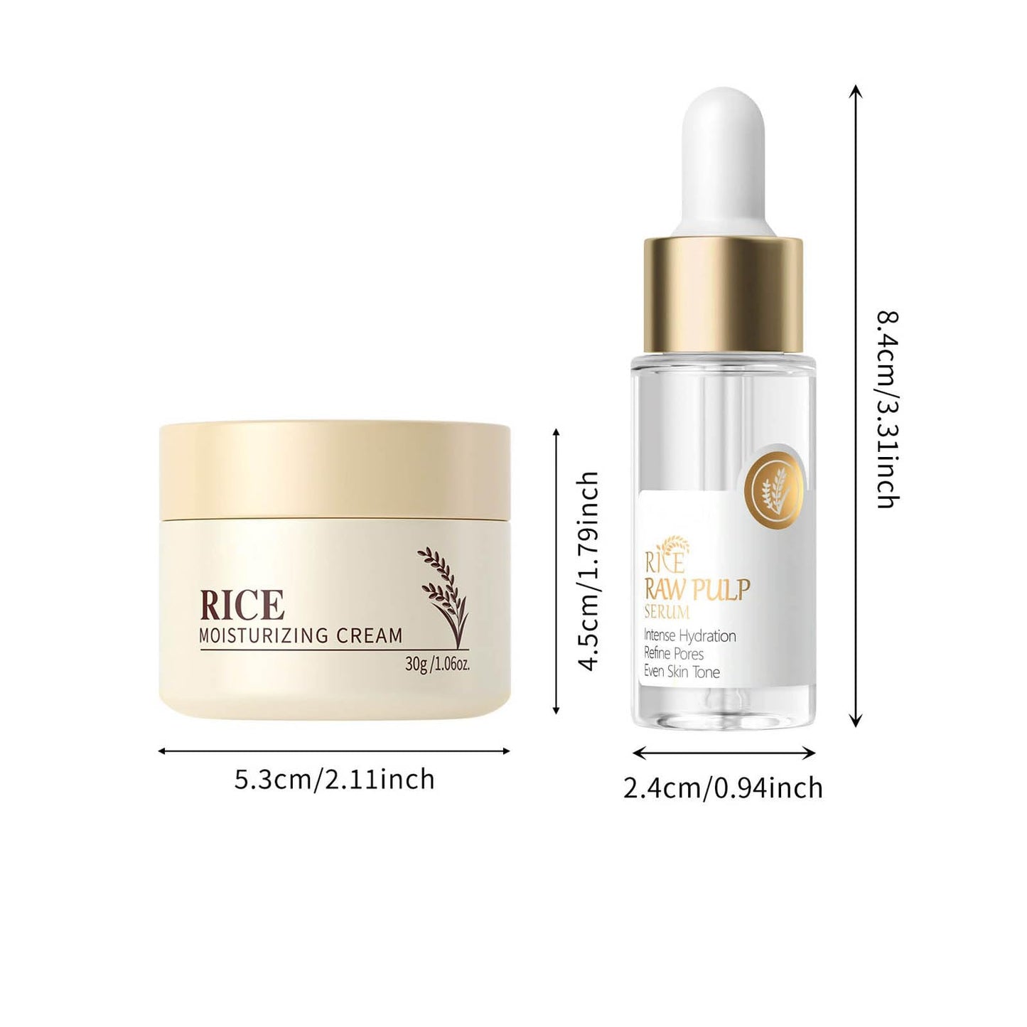 Skin Care Set - Rice Face Moisturizer Cream & Rice Serum (2 Products) Moisturizer for Face,Hydrating Targets Dryness,Pore Minimizing,Deep Nourishment,Strengthens Skin Barrier,All Skin Types,1.66 oz