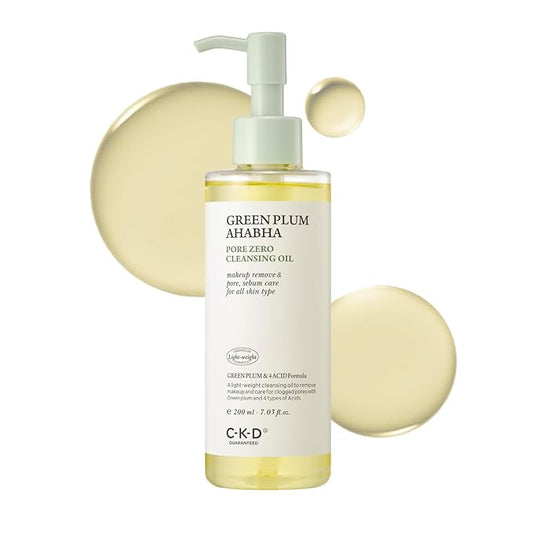 CKD Green Plum AHA·BHA Pore Zero Cleansing Oil - Lightweight Face Oil Cleanser with 4-Acid Complex, Fast Emulsifying, Removes Makeup & Sebum, Hydrating & Low-Irritation. Korean Skincare. 7.03 fl oz