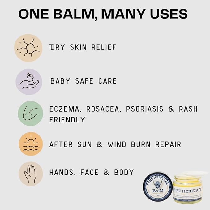 Pure Heritage Handmade Tallow Balm – Unscented Grass-Fed & Finished Moisturizer & Healing Cream | Natural Care for Sensitive Skin, Eczema, Rosacea, Babies, Men & Women (4oz)