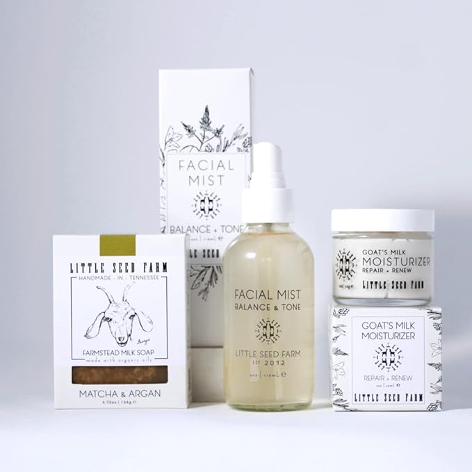 Little Seed Farm Organic Goat’s Milk Soap – 3 Pack of Matcha & Argan Facial and Body Bars– Natural, Handmade, Cruelty Free – Calming and Hydrating for Dry, Mature and Combination Skin, Net Wt. 4.75oz