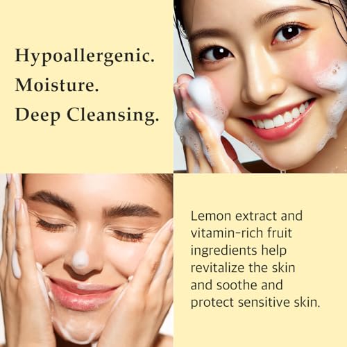 eyeNlip Ceramide Lemon Cleansing Foam 3.3fl oz - Creamy Daily Cleanser with Fruit Extracts and Ceramide NP for Soft, Fresh Skin, Korean Skin Care