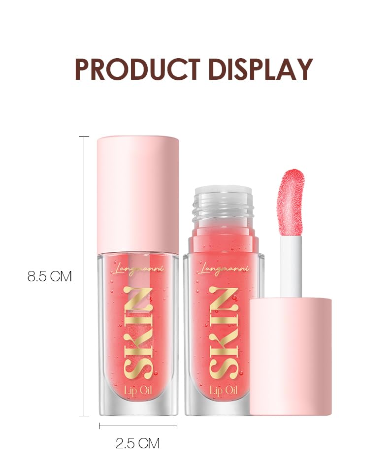 BANGFENG Big Brush Head Lip Glow Oil Plumping Tint, Tinted Lip Balm Transparent Lip Care, Moisturizing Non-sticky Fresh Shiny Texture Lip Oil - Strawberry (Pink)