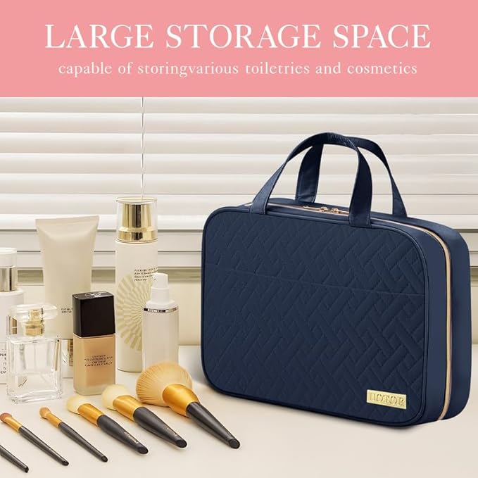 HOTOR Travel Toiletry Bag w/Hanging Hook - Spacious Toiletry Bag Essentials for Women & Men, Makeup Bag/Big Comparment, Waterproof for Travel Accessories, Medium, Navy Blue
