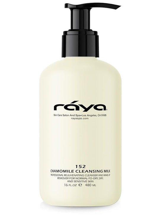 Raya Chamomile Facial Cleansing Milk 16 oz (152) | Gentle, Soap-Free Fluid Cleanser and Make-Up Removing Lotion for Dry and Sensitive Skin | Helps Calm Irritations and Refine Pores
