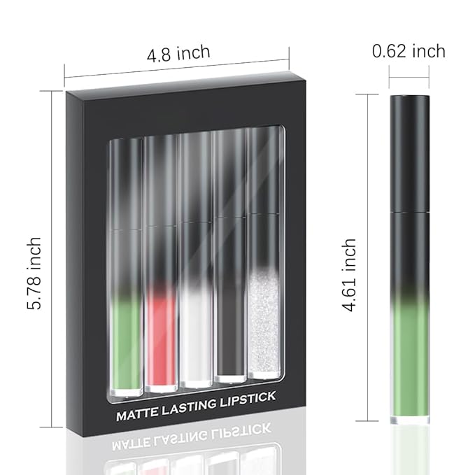 AMY'S DIARY Matte Plum Liquid Lipstick 5Pcs Sets,24-hour Lipstick Green White Black Silver Red Lip Stain 24 Smudge Waterproof for Women (Set07)