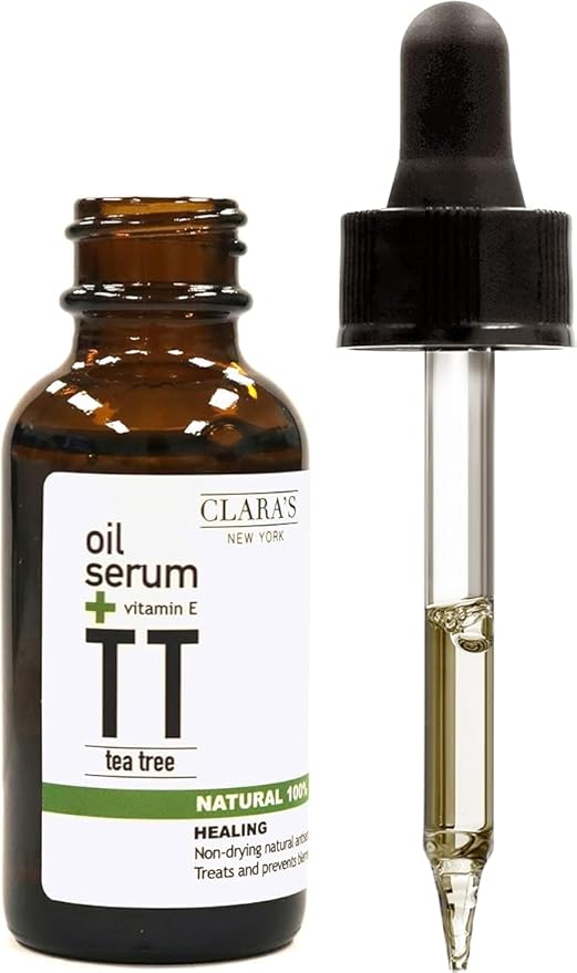 Clara’s New York 100% Natural Tea Tree Facial Oil Serum with Vitamin E – Lightweight, Non-Greasy, Acne & Redness Calming Face Oil for Blemish-Prone Skin – Vegan, Cruelty-Free – 30ml