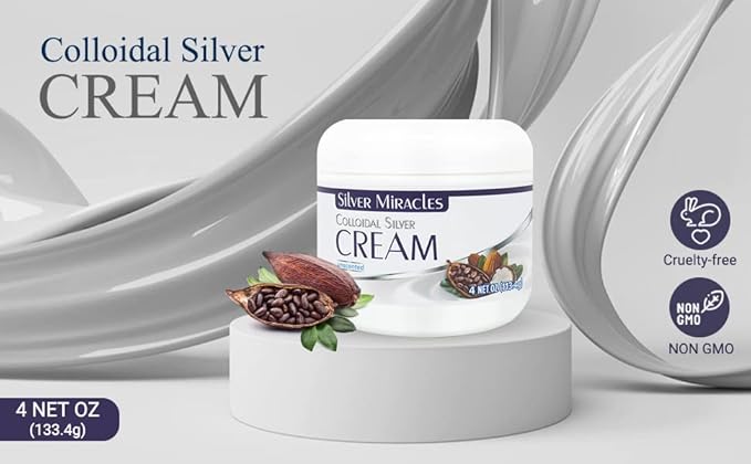 Silver Miracles Colloidal Silver Cream - 4oz - Colloidal Silver Skin Healing Cream - Scent And Dye Free - Moisturizes Dry Skin - Made With 99.999% Pure Silver