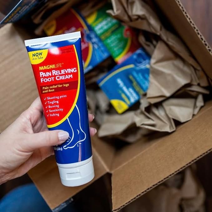 MagniLife Pain Relieving Foot Cream Soothing Relief for Soreness, Pain, Burning, Tingling, Itching or Sensitivity in Feet & Legs - All-Natural Moisturizing Topical - Petroleum-Free - 4oz Tube