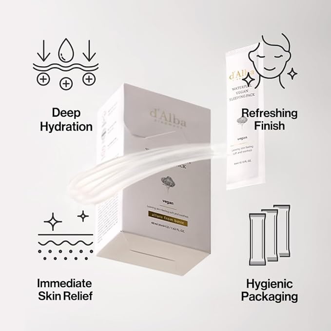d'alba Piedmont Italian White Truffle Waterfull Vegan Sleeping Pack, Non Wash-off Overnight Face Mask, Portable Gel-type for moisture retention, Safe for sensitive skin, Korean Skin Care