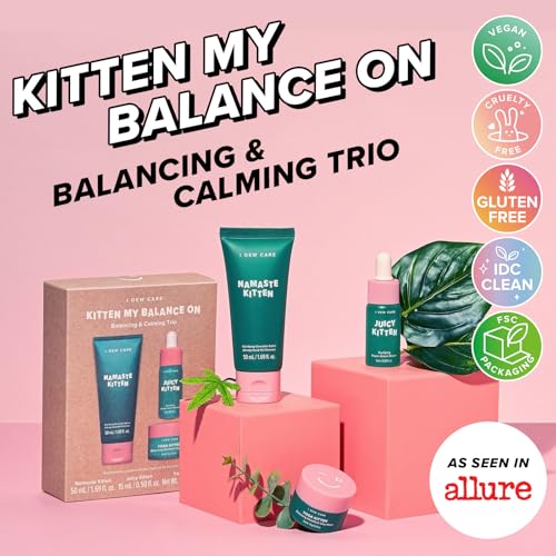 I DEW CARE Blemish Heartleaf Skincare Set - Kitten My Balance On | Foam Cleanser & Wash-off Mask & Serum, Clear and Soothe Irritation, Abosorb Excess Oil, Gentle Face Wash, Travel Size