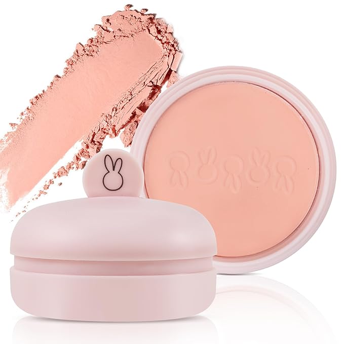 Boobeen Blush Compact for Face, Matte Baked Cream with Puff