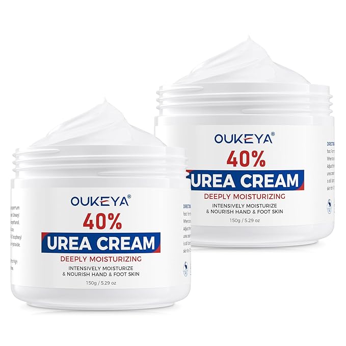 OUKEYA Urea Cream,NEW FORMULA Urea Cream 40 percent for Feet Maximum Strength,Dry Cracked Treatment Lotion for Knees & Elbows,Foot Dead Skin Cuticle Callus Remover Toenail Softener,5.29 oz（2 Packs