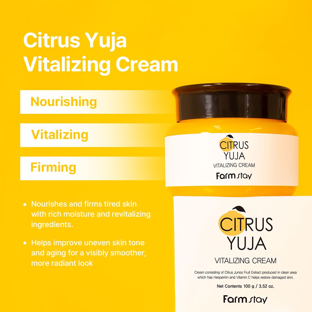 FARMSTAY Citrus Yuja Vitalizing Cream – Vitamin C Facial Moisturizer with Niacinamide for Dry & Sensitive Skin, Skin Barrier Repairing & Wrinkle Care, Korean Skincare, for Women & Men 3.52 oz.