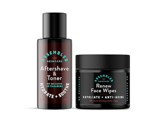 Soft Shave Exfoliating Kit (Premium Skin Care set for Men, 2-Piece; Face Wipes, Aftershave/Toner); anti-aging and multi-functional, Gift for Men