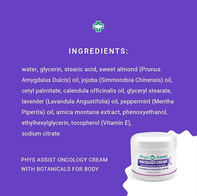 PhysAssist - Oncology Body Cream with Botanicals, 4 oz. Soothing and Hydrating to Stressed Skin. Made with Oils of Lavender, Calendula, and Peppermint. Non-Irritant, Clinically Tested (Pack of 2)