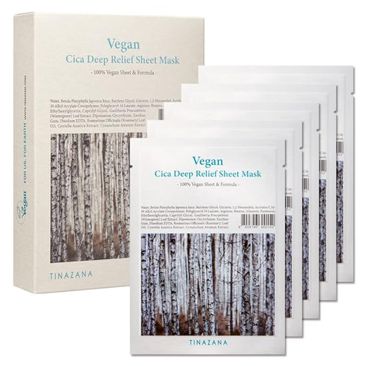 Vegan Cica Deep Relief Sheet Mask | Essence Full Face Facial Mask Sheet, Sensitive Dry Skin, Soothing, 100% Vegan Formula, Birch Sap, Panthenol, All Green EWG, Microfiber Sheet Korean Face Mask Set for Women, Men, 0.84Oz (25ml)