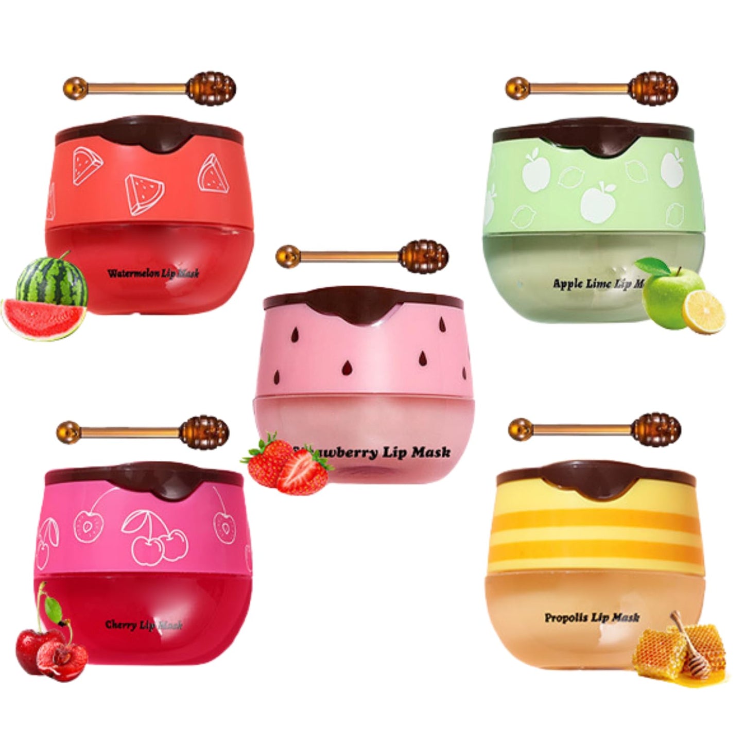 5PCS Bee Lip Balm Honey Pot - Lip Sleeping Mask - Moisturizing Lip Gloss for Women - Lip Mask Overnight Gift Set - Tinted Lip Balm - lip balm Hydrating - Honey,Cherry,Strawberry,Apple Lime,Watermelon