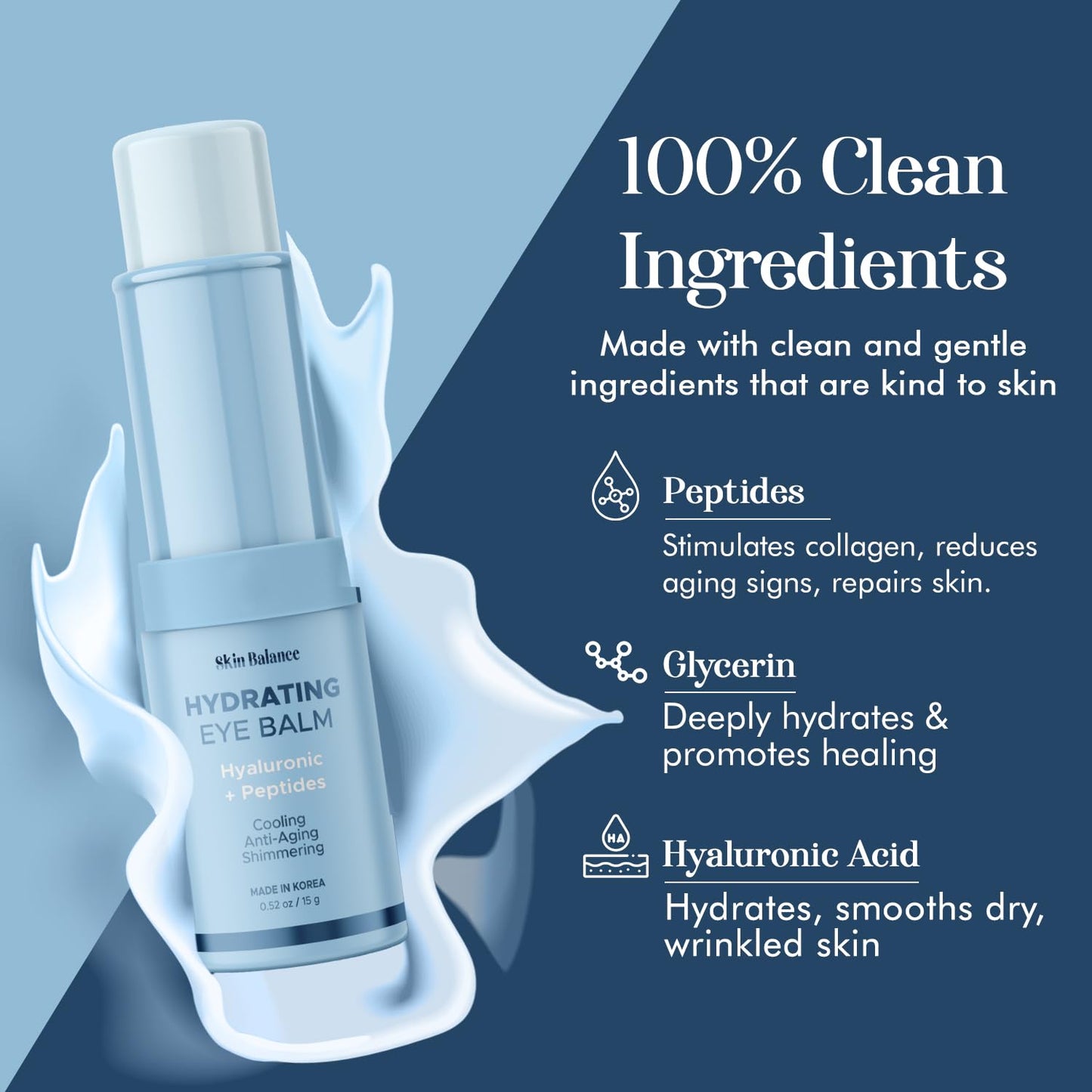 Skin Balance Ultra Shimmer Eye Balm with Hyaluronic Acid & Peptides – Reduces Puffiness, Dark Circles & Fine Lines – Hydrating, Anti-Aging Korean Skincare-Vegan, Clean Beauty – 0.52 fl oz