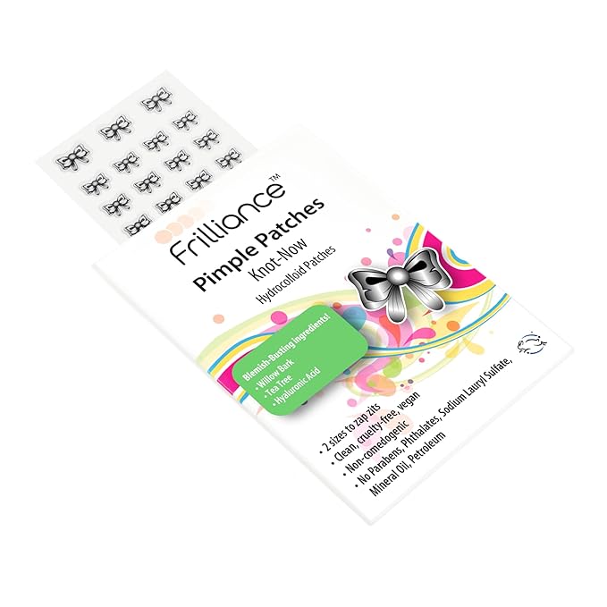 Frilliance Bow Shaped Hydrocolloid Acne Pimple Patches for Zits and Blemishes (Knot Now, 2 Sizes) Spot Treatment Stickers for Face & Skin, Vegan and Cruelty Free