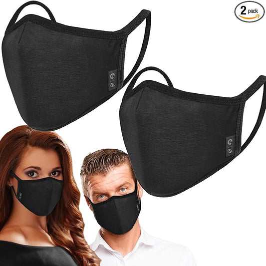 2-Pack Unisex Cloth Washable Reusable Cover-100% Cotton 3 Layer black outdoor