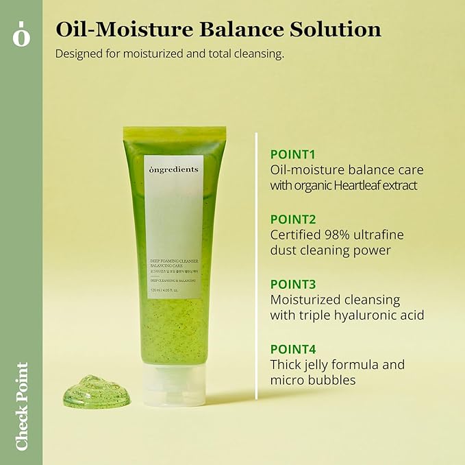 ONGREDIENTS Deep Foaming Cleanser | Daily Soothing Facial Cleanser | Salicylic Acid, Heartleaf, Hyaluronic Acid, Gentle Exfoliation Face Wash for Dry Skin | Vegan, Korean Skin Care 120ml / 4.05 fl Oz