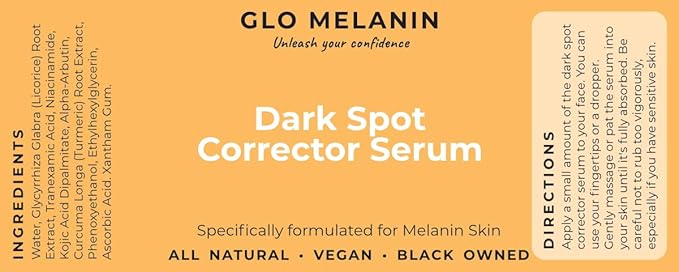 Glo Melanin Dark Spot Remover for Face - Dark Spot Corrector Serum with Vitamin C - Reduces Discoloration and Hyperpigmentation