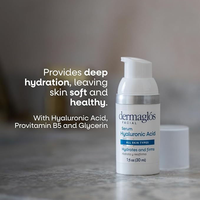 Dermaglos Hyaluronic Acid Serum For Face with Pro Vitamin B5 and Glycerin, Hydrates, Firms, Tones, and Reduces Expression Lines, Suitable for Sensitive Skin, 1 Fl Oz